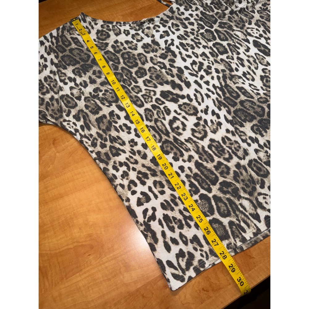 BIBI Leopard Print Cold Shoulder Top XL Asymmetrical Strappy Animal Print Tee - Picture 6 of 6